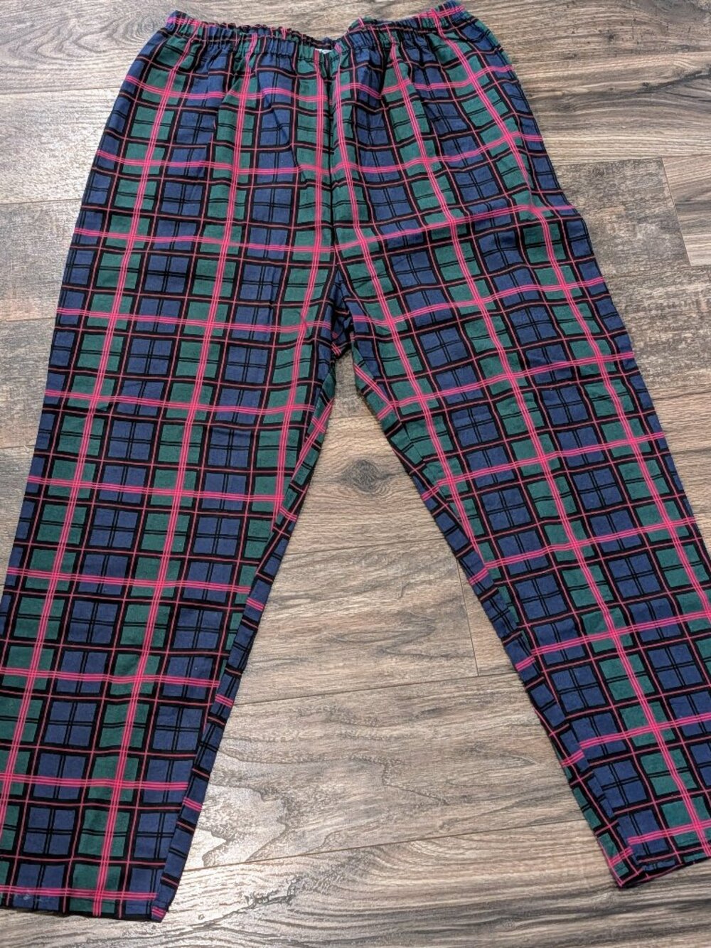 VTG Cozee Corner Plaid Sleep Pants XL Red Green Blue 100% Cotton Christmas Baggy